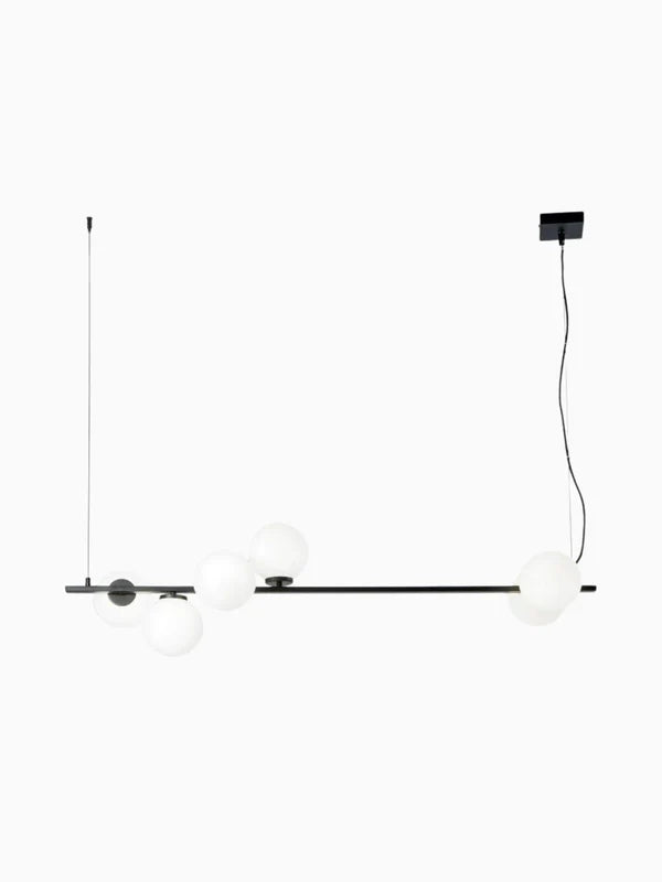 Sospensione lineare 6 luci metallo nero opaco-oro satinato sfere in vetro opale 6XE14 non incl. ENOIRE Sospensione lineare 6 luci metallo nero opaco-oro satinato sfere in vetro opale 6XE14 non incl. ENOIRE